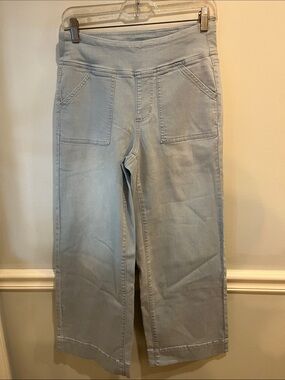 Belle by Kim Gravel Light Blue Cropped Wide Leg Pull-On Jeans